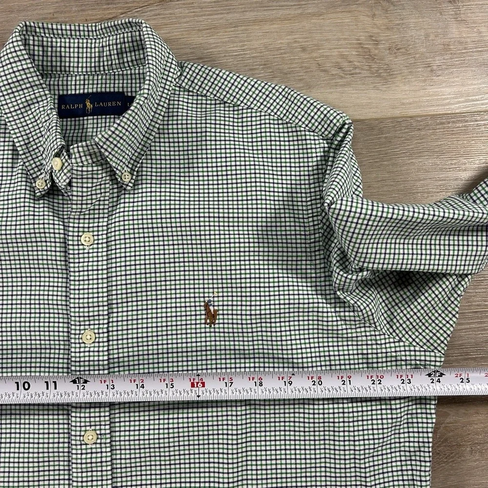 Polo Ralph Lauren Large Oxford Blue Green Plaid Button Down Flesh Pony